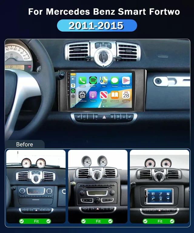 Alt view image 3 of 5 - Qualcomm 8Core 4+64G Car Stereo for Mercedes Benz Smart Fortwo 2011-2015