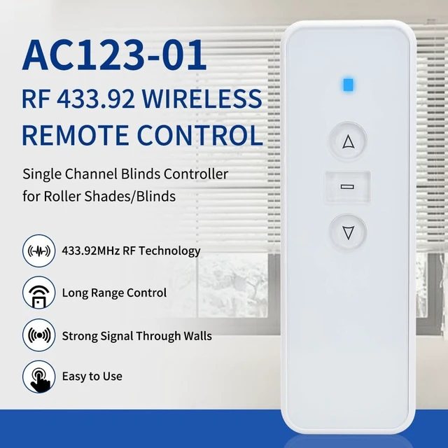 Alt view image 2 of 5 - AC123-01D Remote for AC123-01D Transmitter, 433MHz Motorized Blind Control, Work with Roller Shades, Curtains & Awnings - 1 Channel, 2 Years Warranty