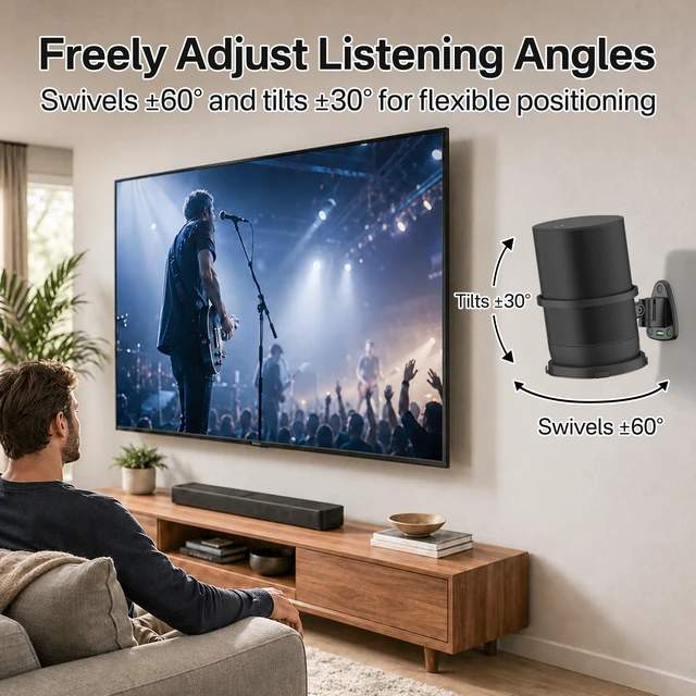 Alt view image 3 of 5 - Wall Bracket for Sonos Move and Sonos Move 2 Wall Mount - Adjustable Swivel & Tilt for Sonos Move Speaker Mount with Wraparound Metal Guardrail Design, Compatible with Wired & Base Charging, 2 Pack