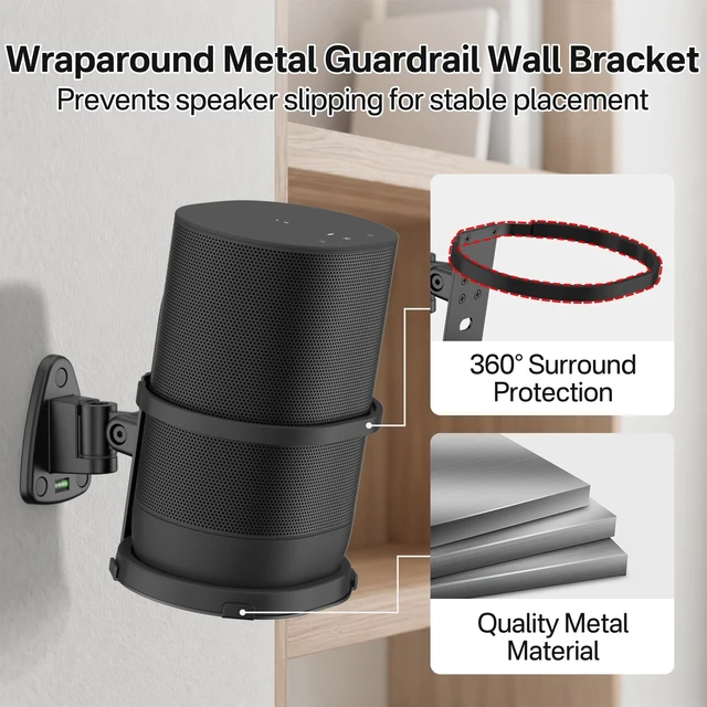 Alt view image 4 of 5 - Wall Bracket for Sonos Move and Sonos Move 2 Wall Mount - Adjustable Swivel & Tilt for Sonos Move Speaker Mount with Wraparound Metal Guardrail Design, Compatible with Wired & Base Charging, 2 Pack