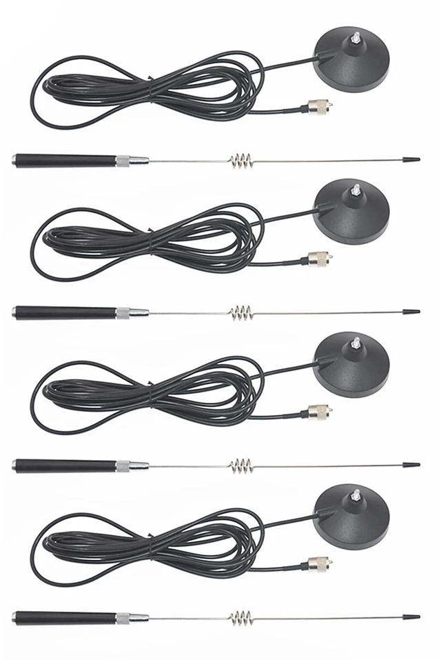 Main image of 4-Pack 16.53" Magnetic CB Antenna 3dBi Gain PL-259 Connector RG58U Cable for Mobile Radio Trucks SUVs Off-Road Vehicles (26-28MHz)