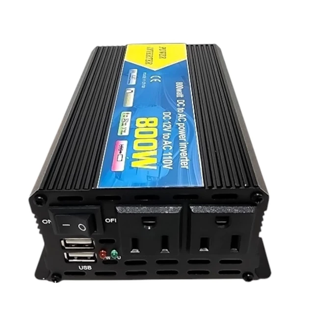 Alt view image 5 of 5 - High-Power DC to AC Power Inverter 12V to 110V Converter with Dual USB Ports, Dual AC Outlets, Cigarette Lighter Adapter, Battery Cable for Cars, Trucks, RVs, Home Backup (Black, 800W)