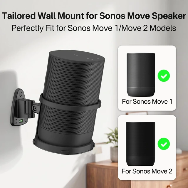 Alt view image 2 of 5 - Wall Bracket for Sonos Move and Sonos Move 2 Wall Mount - Adjustable Swivel & Tilt for Sonos Move Speaker Mount with Wraparound Metal Guardrail Design, Compatible with Wired & Base Charging, 2 Pack
