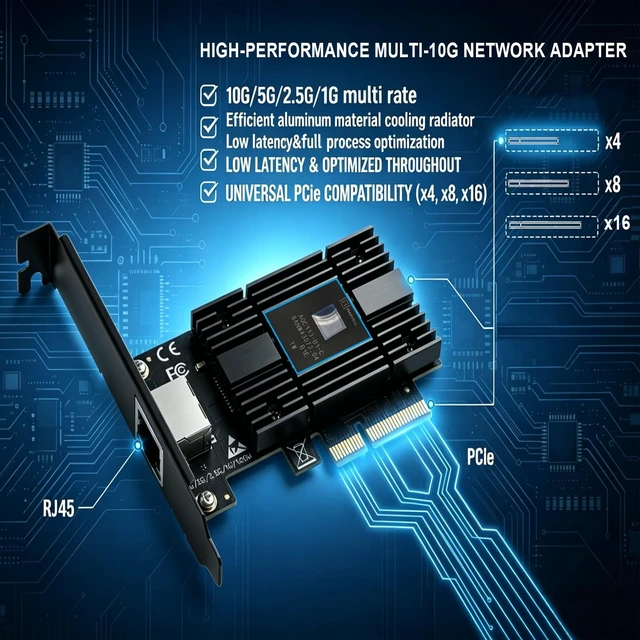Alt view image 2 of 5 - 10Gb NIC PCIe Network Card with AQC113 Chip, 10G/5G/2.5G Network Adapter Card, PCI Express X4,X8,X16, PCIE Gigabit Ethernet Card for Windows 10/11, Linux Kernel 5.16.18/RHEL8.6, VMware ESXi8.0