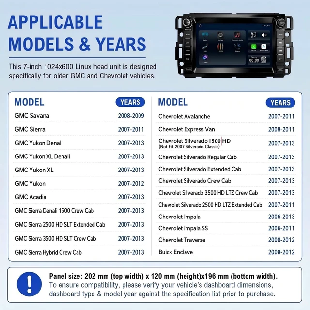 Alt view image 3 of 5 - Replacement 7''CarPlay Radio for Chevy GMC (2007-2013) Linux Stereo Upgrade