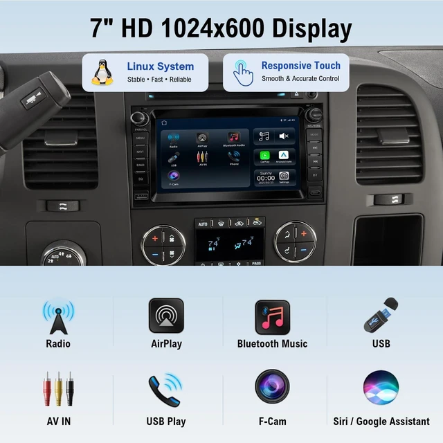Alt view image 5 of 5 - Replacement 7''CarPlay Radio for Chevy GMC (2007-2013) Linux Stereo Upgrade