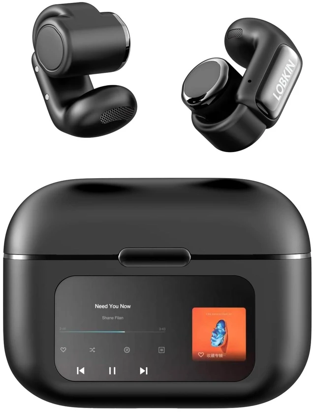 Main image of LOBKIN Open Ear Earbuds Clip On Headphones Wireless Bluetooth 5.4 Adaptive Comfortable Clip On Ear Buds with Mic,4GB Storage Lightweight IPX5 Waterproof LED Touchscreen Display Fit Sports (Blac