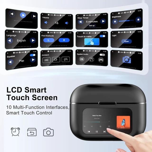 Alt view image 2 of 5 - LOBKIN Open Ear Earbuds Clip On Headphones Wireless Bluetooth 5.4 Adaptive Comfortable Clip On Ear Buds with Mic,4GB Storage Lightweight IPX5 Waterproof LED Touchscreen Display Fit Sports (Blac