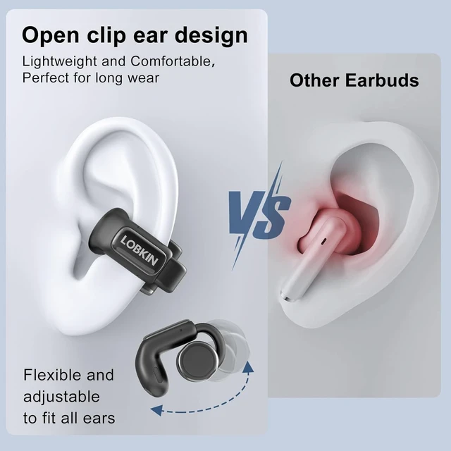 Alt view image 5 of 5 - LOBKIN Open Ear Earbuds Clip On Headphones Wireless Bluetooth 5.4 Adaptive Comfortable Clip On Ear Buds with Mic,4GB Storage Lightweight IPX5 Waterproof LED Touchscreen Display Fit Sports (Blac