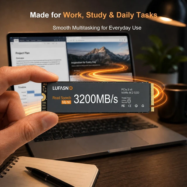 Alt view image 3 of 5 - Lufasnd 512GB M.2 NVMe SSD 2280, PCIe Gen3 x4 Internal Solid State Drive, Up to 3200MB/s, 3D NAND TLC with SLC Cache, High-Speed Storage Upgrade for Laptop & Desktop PC