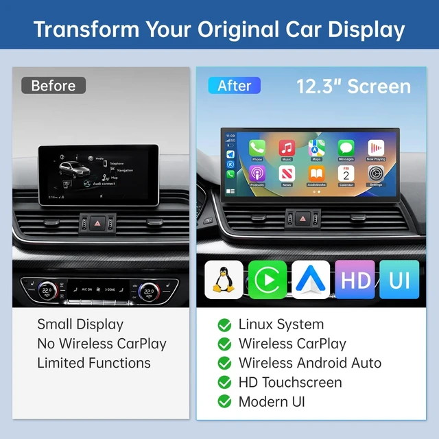 Alt view image 3 of 5 - Road Top 12.3" Ultra-Narrow CarPlay Screen for Audi Q5 MIB2 (2018-2019)