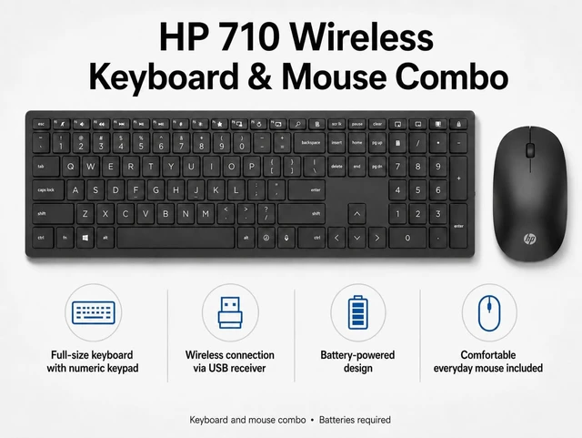 Alt view image 2 of 5 - HP 710 Wireless Keyboard and Mouse Combo, Slim Design with Silent Keys, 2.4GHz Lag-Free Connection, Multi-OS Compatible (Windows, Mac, Chrome) Black