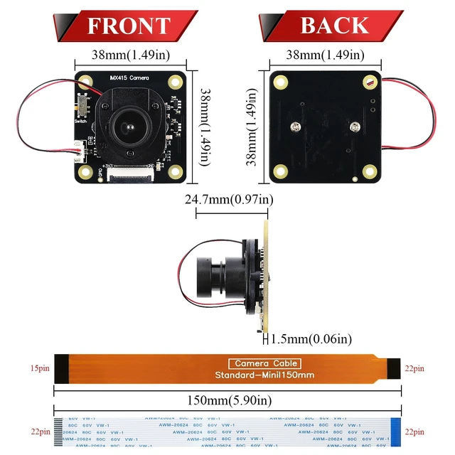 Alt view image 3 of 5 - IMX415 IR-Cut 8MP Camera, IMX415 Sensor 98 FOV Wide-Angle Lens with 22-22pin 15-22pin Cable, Compatible with Raspberry Pi 5 / 4B+ / 3B+ / 3B/ Zero