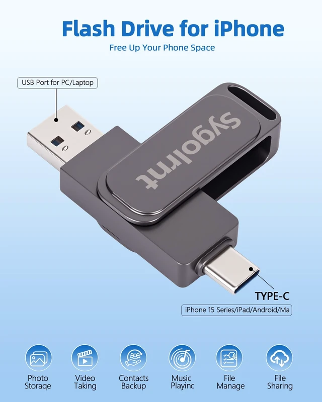 Alt view image 4 of 5 - 256GB Flash Drive for iPhone Photo Stick Thumb Drive, USB Memory Stick iPhone Flash Drive for Photos Jump Drive Portable External Easy Backup Photo Storage for Phone/Android/PC/Laptop/Tablet (Black)