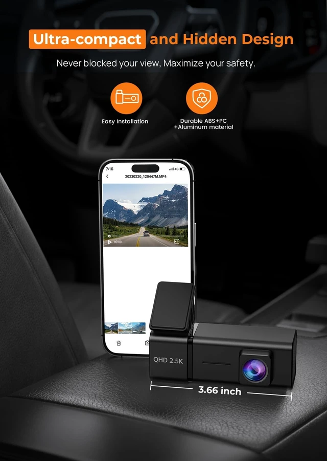 Alt view image 4 of 5 - Dash Cam Front Camera for Cars, 2.5K WiFi Dash Cam, 1.47" Screen, 256GB Max