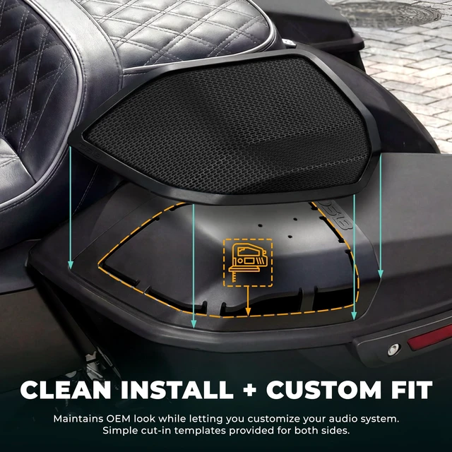 Alt view image 3 of 5 - DS18 RY-HD69SBU.24 Saddlebag Speaker Lid Conversion Kit 2024+ Touring Models Fits 6x9 Speakers OEM Cut-in Style Includes Templates, Wiring & Matte Black Steel Grilles