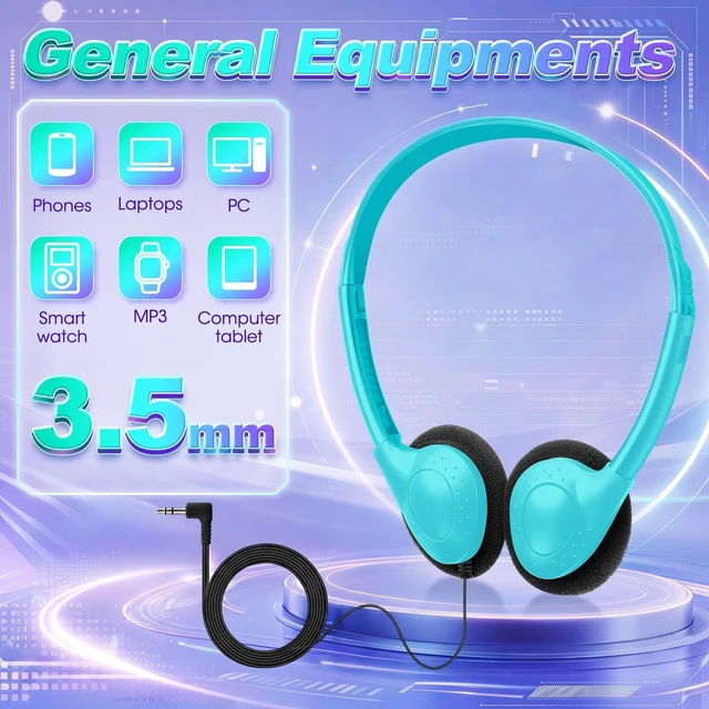 Alt view image 4 of 5 - Hoteam 100 Pack Headphones for Classroom Bulk, Colorful, Classic