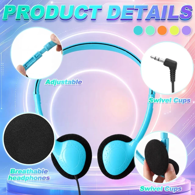 Alt view image 2 of 5 - Hoteam 100 Pack Headphones for Classroom Bulk, Colorful, Classic