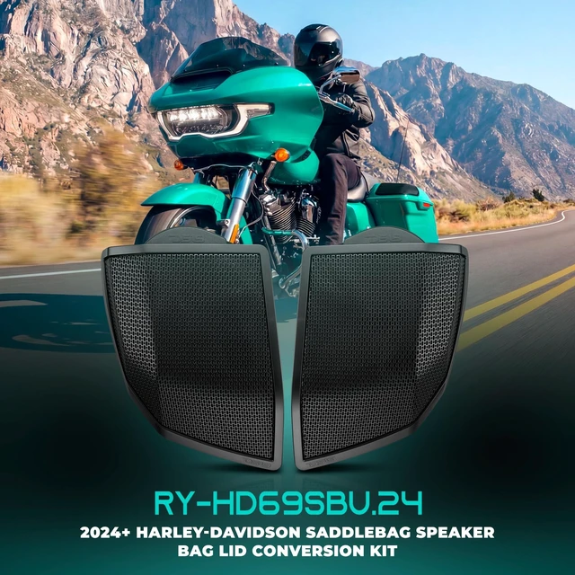 Alt view image 2 of 5 - DS18 RY-HD69SBU.24 Saddlebag Speaker Lid Conversion Kit 2024+ Touring Models Fits 6x9 Speakers OEM Cut-in Style Includes Templates, Wiring & Matte Black Steel Grilles