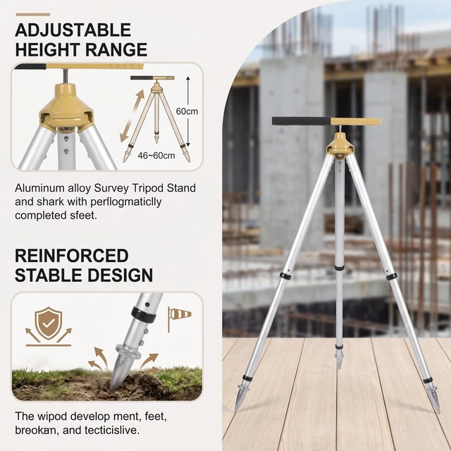 Alt view image 3 of 5 - Aluminum Alloy Total Station Tripod Stand, Adjustable Mini Prism Pole Support System 46-60cm, Lightweight Portable Survey Tripod for Difficult Access Locations