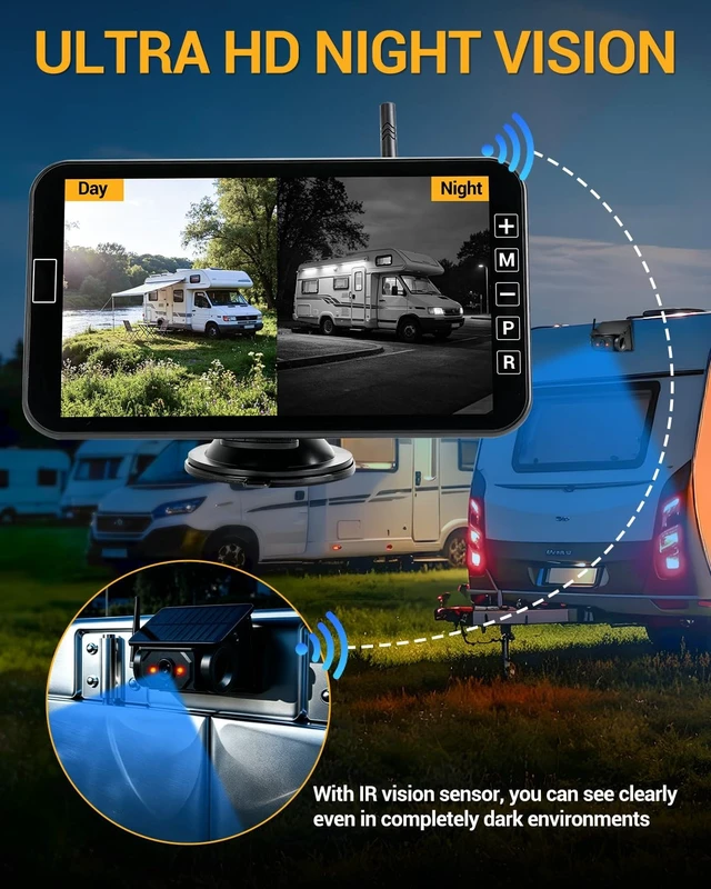 Alt view image 5 of 5 - CEMOFE 7HD 1080P Wireless Backup Camera,No-Drill Installation, RV Backup Camera Magnetic Solar Powered Portable Reverse Camera with Monitor for Van Truck SUV Small RV