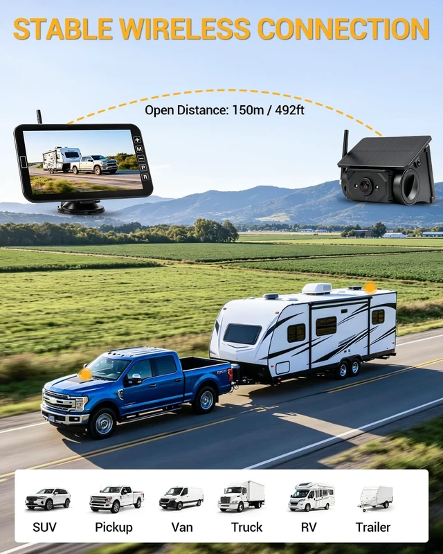 Alt view image 4 of 5 - CEMOFE 7HD 1080P Wireless Backup Camera,No-Drill Installation, RV Backup Camera Magnetic Solar Powered Portable Reverse Camera with Monitor for Van Truck SUV Small RV