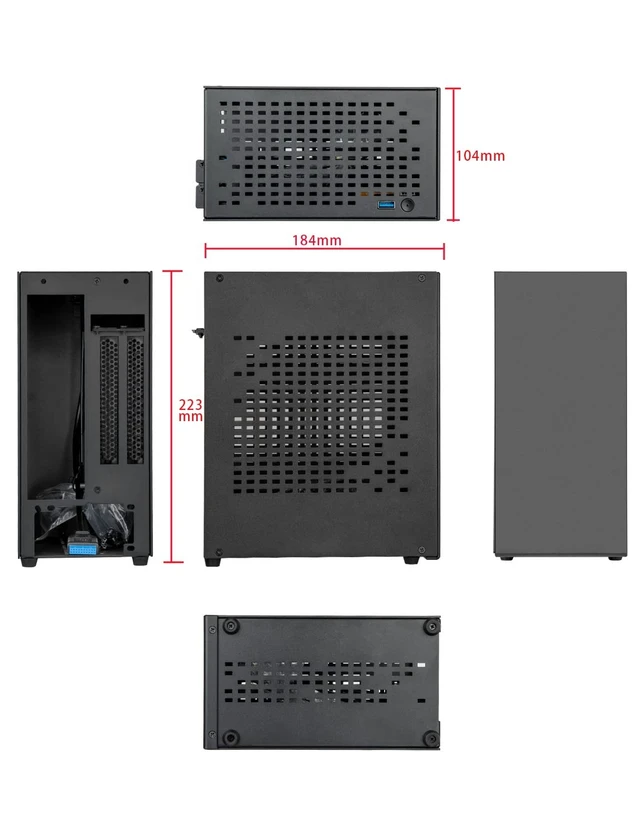 Alt view image 3 of 5 - Aluminum Mini ITX Case with PCIe 3.0 Riser, JOYJOM Mini PC Case, SFF Small Form Factor PC Case, TX Computer Gaming Case Supports GPU Graphics Card (Black)