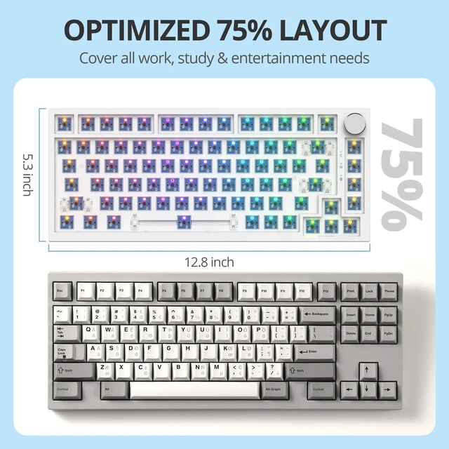 Alt view image 5 of 5 - surmen 75% Barebones Keyboard Kit Tri-Mode DIY Keyboard for Win/Mac