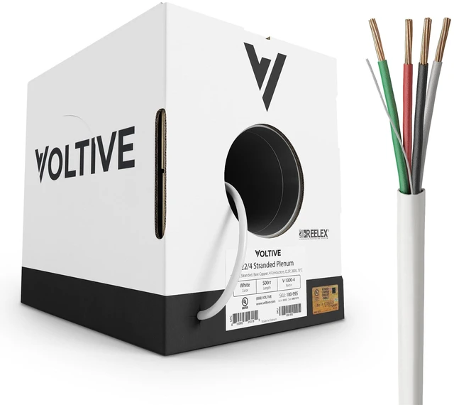 Main image of Voltive 22/4 Stranded Alarm Wire, Plenum CL3P, White, 1000ft - 22AWG, 4 Conductors, Stranded Bare Copper, UL Listed - V-1300-1