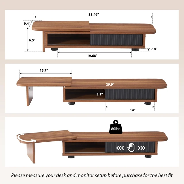 Alt view image 2 of 5 - Artswish Dual Monitor Stand with Power Outlet, Brown Desk Monitor Riser