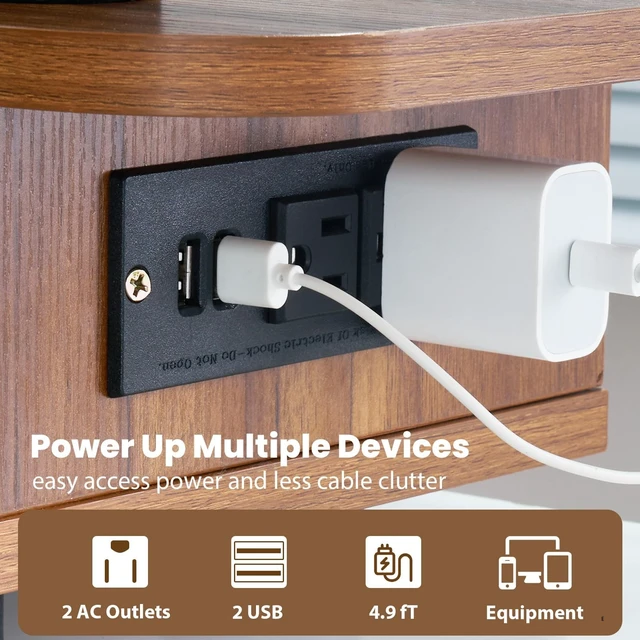 Alt view image 5 of 5 - Artswish Dual Monitor Stand with Power Outlet, Brown Desk Monitor Riser