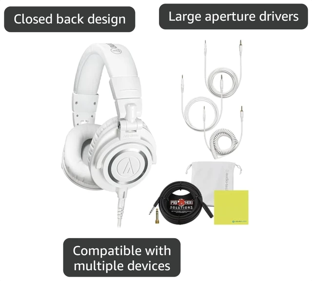 Alt view image 3 of 5 - Audio Technica ATH-M50X White Professional Studio Monitor Headphones