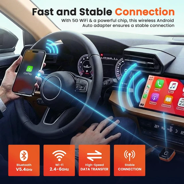 Alt view image 5 of 5 - TORVO Mini Wireless CarPlay Adapter for Car Wireless Android Auto, Plug & Play USB-A/USB-C, 5GHz WiFi, OTA Update, CarPlay Adapter for iPhone, Wireless Car Play Dongle Compatible