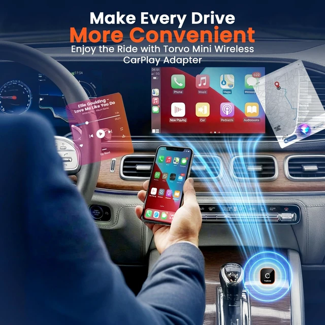 Alt view image 2 of 5 - TORVO Mini Wireless CarPlay Adapter for Car Wireless Android Auto, Plug & Play USB-A/USB-C, 5GHz WiFi, OTA Update, CarPlay Adapter for iPhone, Wireless Car Play Dongle Compatible