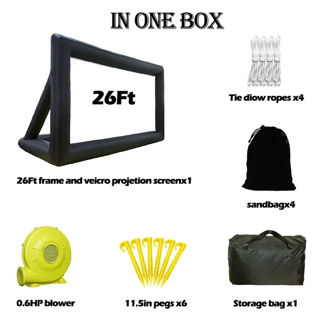 Alt view image 3 of 5 - WGIA 26ft Outdoor Inflatable Movie Screen, Blow Up Projector Screen with Air Blower, Tie-Downs, Repair Kit & Storage Bags, Support Front & Rear Projection Best for Movie Nights Backyards Pool Party