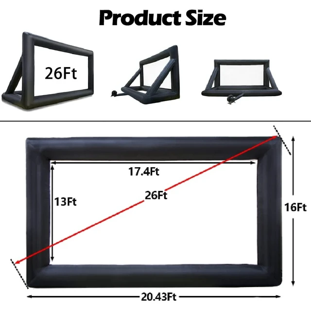 Alt view image 4 of 5 - WGIA 26ft Outdoor Inflatable Movie Screen, Blow Up Projector Screen with Air Blower, Tie-Downs, Repair Kit & Storage Bags, Support Front & Rear Projection Best for Movie Nights Backyards Pool Party