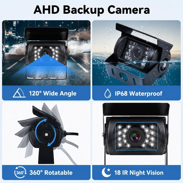 Alt view image 3 of 5 - Camecho Vehicle Backup Camera 9 Inch 4 Split Monitor+ 4 Cameras with Front & Rear View Camera 18 IR Night Vision Waterproof Auto Camera with 2x33 ft and 2x65 ft Cables for RV, Trailer, Bus,Trucks
