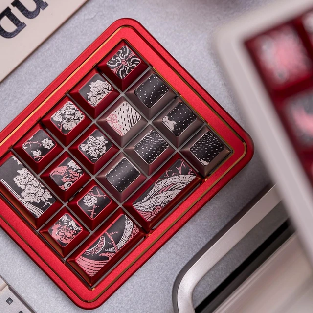 Alt view image 2 of 5 - Metal Paint PBT Keycaps, 122Keys Red White Retro Cherry Profile Keycaps Set