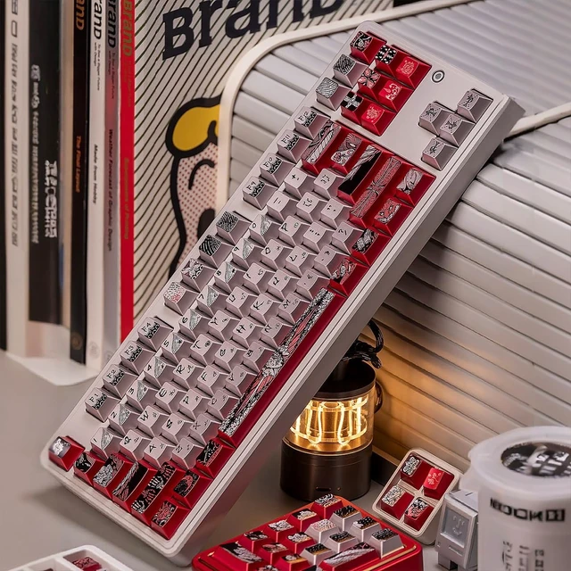 Alt view image 3 of 5 - Metal Paint PBT Keycaps, 122Keys Red White Retro Cherry Profile Keycaps Set