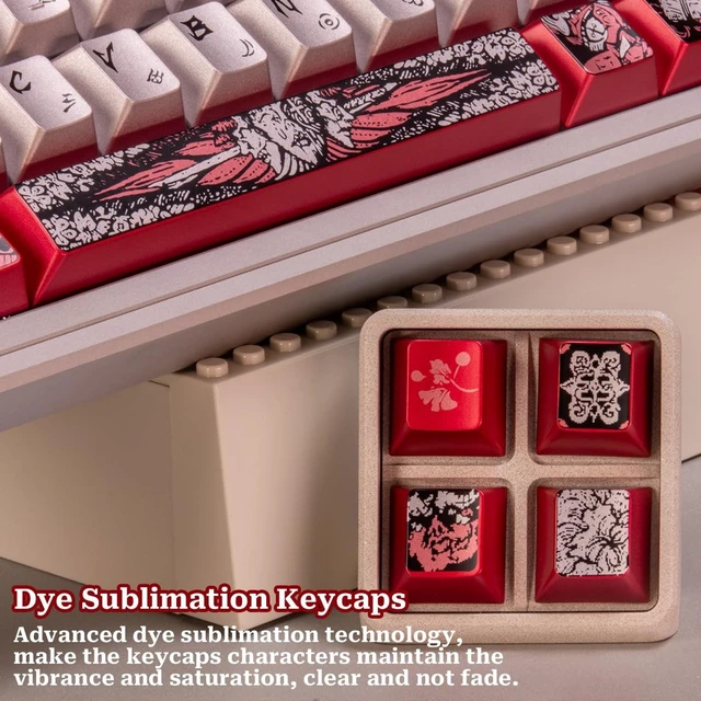 Alt view image 4 of 5 - Metal Paint PBT Keycaps, 122Keys Red White Retro Cherry Profile Keycaps Set