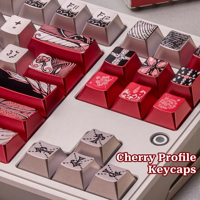 Alt view image 5 of 5 - Metal Paint PBT Keycaps, 122Keys Red White Retro Cherry Profile Keycaps Set