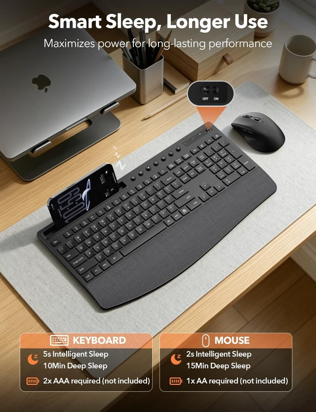 Alt view image 4 of 5 - Wireless Keyboard and Mouse Combo, Full Size with Wrist Rest, Trueque KM71