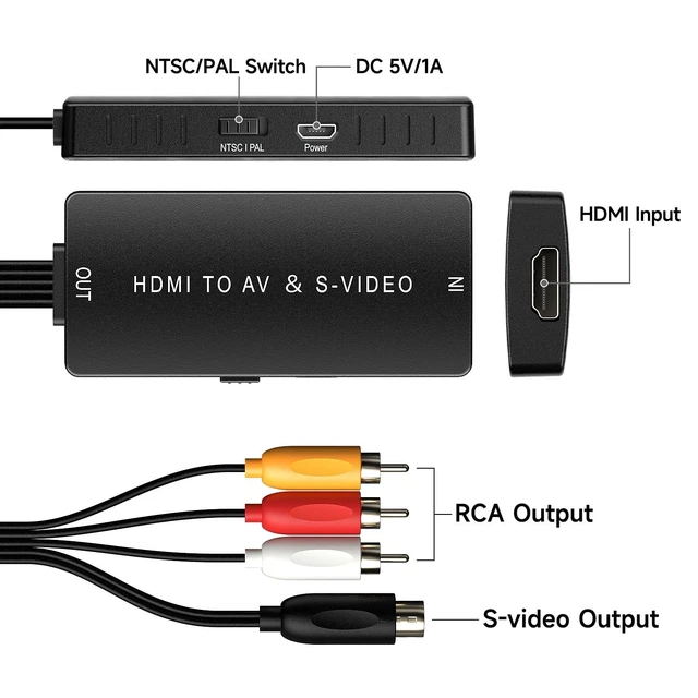 Alt view image 2 of 5 - Dingsun HDMI to SVideo Adapter, HDMI to AV/RCA/CVBS Converter Support 1080p for Blue-Ray, STB, VHS, VCR, PC, Fire TV Stick, DVD Player