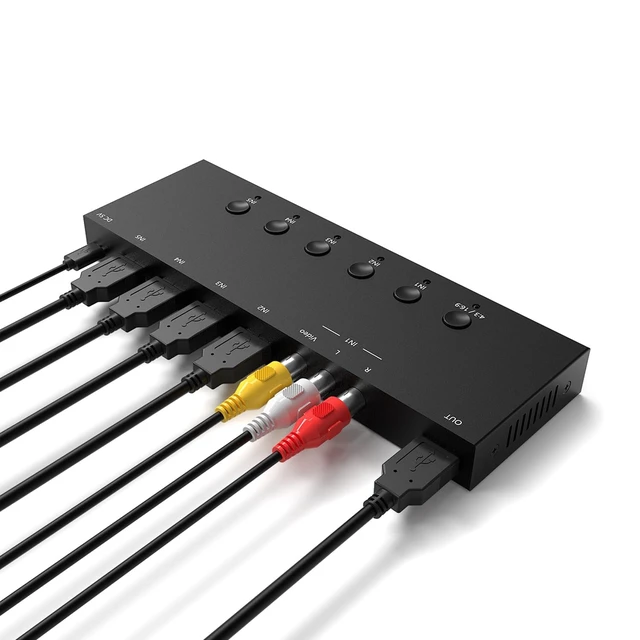 Alt view image 2 of 5 - Y.D.F 4 Way HDMI 2.0 Switcher + 1 RCA to HDMI Converter(2 in 1) 1 Way AV Composite CVBS Switch to HDMI Adapter Support 4:3/16:9 Switching for N64 NGC Wii Xbox PS2/3/4/5 Xbox Series/ONE Switch