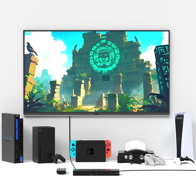 Alt view image 5 of 5 - Y.D.F 4 Way HDMI 2.0 Switcher + 1 RCA to HDMI Converter(2 in 1) 1 Way AV Composite CVBS Switch to HDMI Adapter Support 4:3/16:9 Switching for N64 NGC Wii Xbox PS2/3/4/5 Xbox Series/ONE Switch