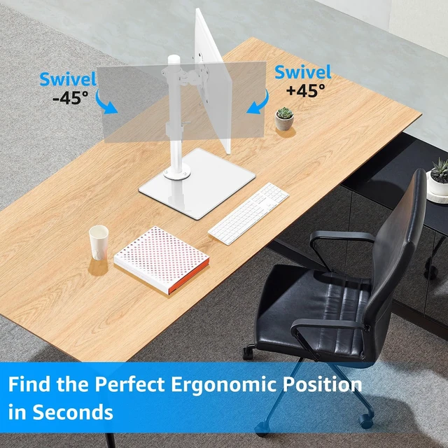 Alt view image 3 of 5 - MOUNTUP Monitor Stand for Desk, Freestanding Monitor Mount Fits 13-32 inch Screen up to 19.8 lbs, Screen Stand with Swivel, Height, Rotation Adjustment, VESA Mount 100 x 100mm, 75 x 75mm
