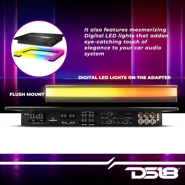 Alt view image 3 of 5 - DS18 FX6 6-Channel Amplifier with Acrylic Cover and Flush Mount with RGB Dream LED Lights for Custom Installation - Class D 6 X 180 Watts @ 4 Ohm 4500W Peak Power - Versatile Installation Options