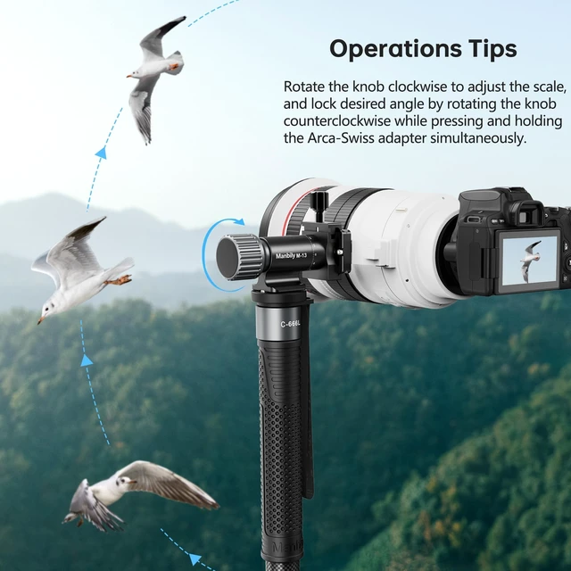 Alt view image 5 of 5 - Manbily M-13 Monopod Heads Gimbal for Camera Monopod Tripod, Arca Swiss Adapter & Quick Relate Plate, Compatible with Telephone Lens for Bird Watching Panoramic, CNC Aluminum 1/4 3/8 Max Load 22 lbs