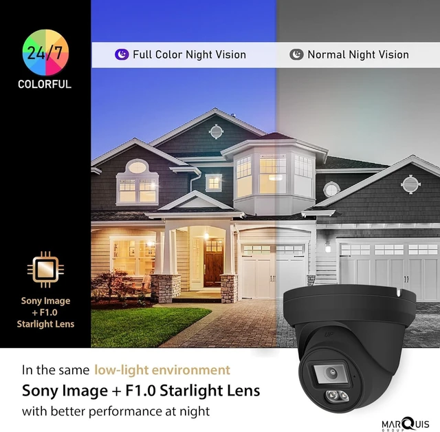 Alt view image 2 of 5 - Marquis 4MP PoE IP Turret Dome Camera with Audio, IP Security Camera Outdoor Rated, Waterproof IP66, 108 Wide Angle 2.8mm Lens NDAA Compliant (Color Night) Black Housing
