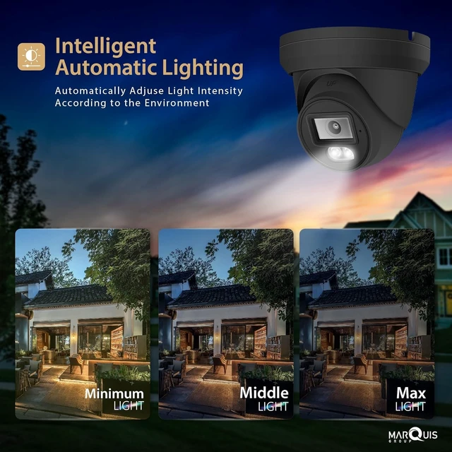 Alt view image 3 of 5 - Marquis 4MP PoE IP Turret Dome Camera with Audio, IP Security Camera Outdoor Rated, Waterproof IP66, 108 Wide Angle 2.8mm Lens NDAA Compliant (Color Night) Black Housing